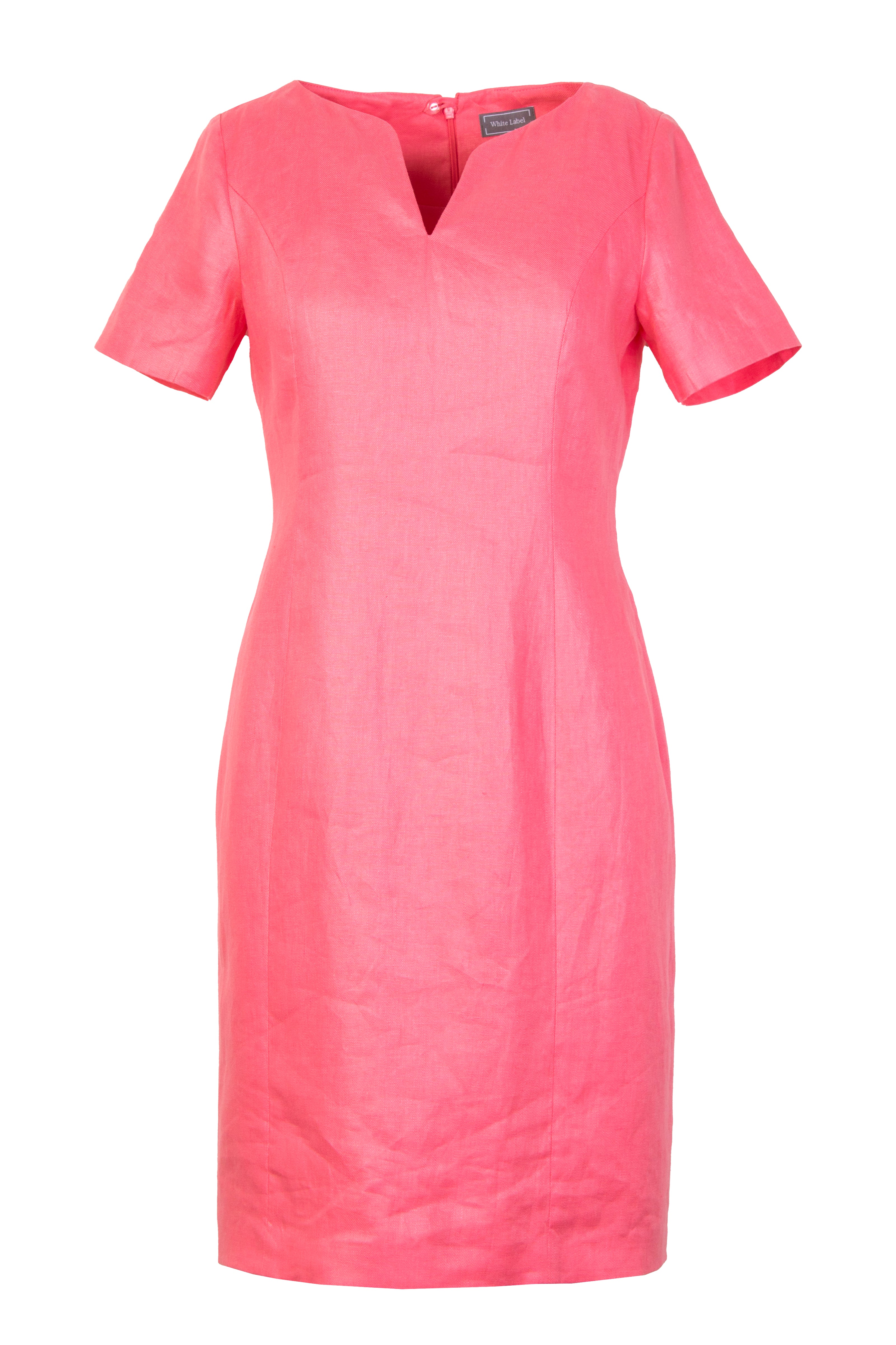 Mannequin-Aufnahme des Leinen-Etuikleides für Damen – Vorderansicht