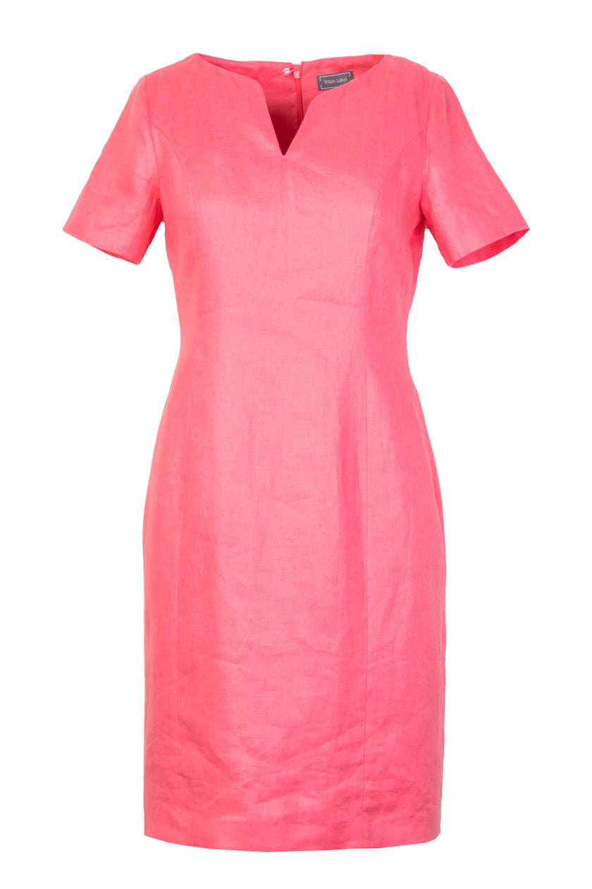 Mannequin-Aufnahme des Leinen-Etuikleides für Damen – Vorderansicht