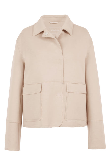 Kastenjacke aus Scuba mit kontrastiger Innenseite in der Farbe Beige – Vorderansicht