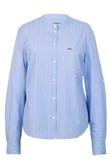 Mannequin-Aufnahme der längs gestreiften Bluse für Damen – Vorderansicht