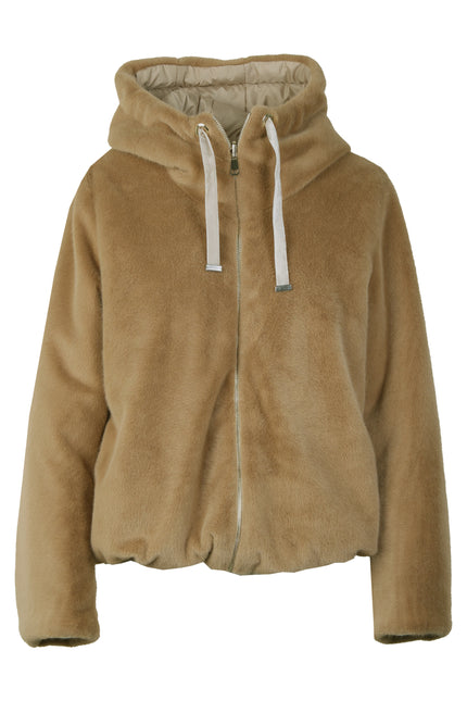 Wendejacke für Damen in der Farbe Braun mit Webpelz als Außenseite und glatter Innenseite – Vorderansicht