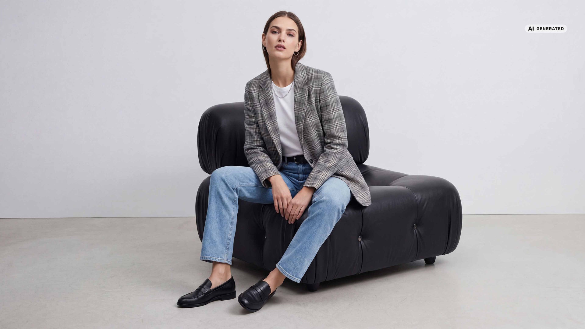 Model trägt Blazer im Boyfriend Look.