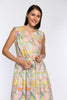Sommerkleid aus 100 % Baumwolle mit farbenfrohem Druck, ärmellos, Detailansicht zeigt auch sichtbaren Tunnelzug.