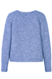 Flauschige kurze Mohair-Strickjacke in der Farbe Blau mit V-Ausschnitt und langen Ärmeln – Rückansicht